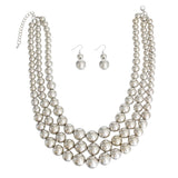Silver Metallic Pearl Bead 3 Layer Necklace