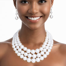 Load image into Gallery viewer, Pearl Necklace White 3 Strand Set for Women

