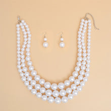 Load image into Gallery viewer, Pearl Necklace White 3 Strand Set for Women
