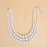 Pearl Necklace White 3 Strand Set for Women