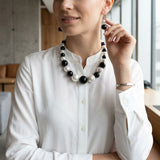 Black Bead White Pearl Chunky Graduated Necklace