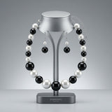 Black Bead White Pearl Chunky Graduated Necklace