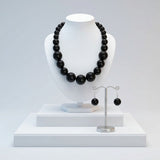 Jet Black Ball Bead Chunky Graduated Necklace