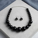 Jet Black Ball Bead Chunky Graduated Necklace