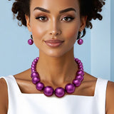 Pearl Purple Graduated Single Strand Necklace Set