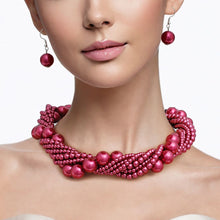 Cargar imagen en el visor de la galería, Choker Twisted Burgundy Pearl 7 Strand Necklace
