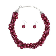 Cargar imagen en el visor de la galería, Choker Twisted Burgundy Pearl 7 Strand Necklace
