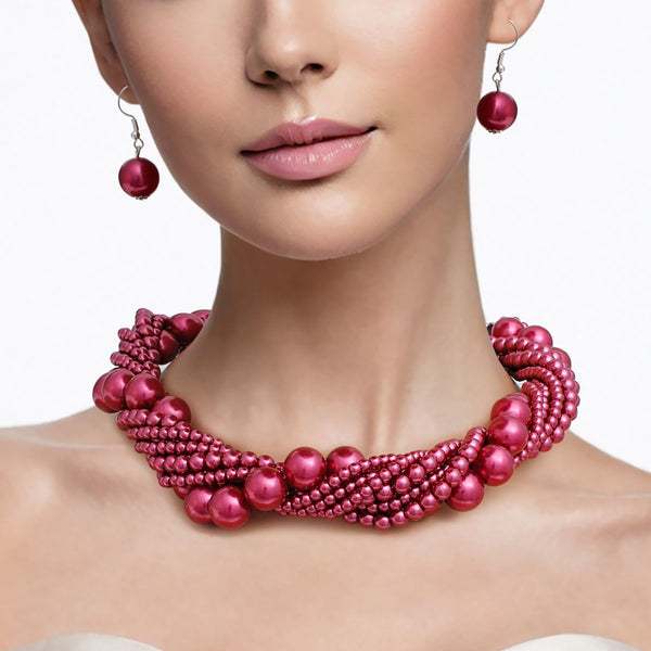 Choker Twisted Burgundy Pearl 7 Strand Necklace