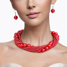 Cargar imagen en el visor de la galería, Choker Twisted Red Pearl 7 Strand Necklace
