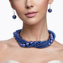 Cargar imagen en el visor de la galería, Choker Twisted Royal Blue Pearl 7 Strand Necklace
