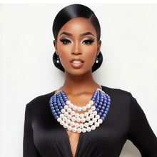 Load image into Gallery viewer, Blue and Cream Pearl 5 Row Necklace
