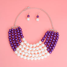 Cargar imagen en el visor de la galería, Purple Cream Pearl 5 Row Necklace

