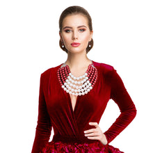 Cargar imagen en el visor de la galería, Red Cream Pearl 5 Row Necklace
