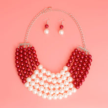 Cargar imagen en el visor de la galería, Red Cream Pearl 5 Row Necklace
