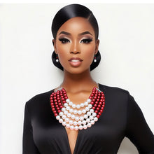 Cargar imagen en el visor de la galería, Red Cream Pearl 5 Row Necklace
