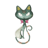 Magnetic Brooch Green Cat with Pink Bow Tie Pin