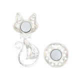 Magnetic Brooch Green Cat with Pink Bow Tie Pin