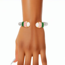 Cargar imagen en el visor de la galería, AKA Pink Green Thick Cable Classic Silver Bangle
