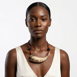 Red Leather Water Buffalo Horn Choker Necklace
