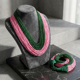 AKA Colorblock Pink Green 100 Strand Bead Necklace