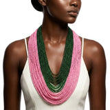 AKA Colorblock Pink Green 100 Strand Bead Necklace