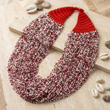 DST Mixed Deep Red White 100 Strand Bead Necklace