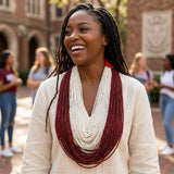 DST Colorblock Deep Red White 100 Strand Bead Necklace