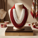 DST Colorblock Deep Red White 100 Strand Bead Necklace