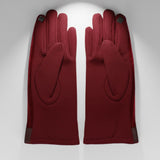Wine Fur Stripe Leather Touchscreen Winter Gloves