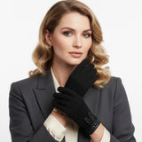 Black Rabbit Ear Leather Touchscreen Winter Gloves