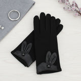 Black Rabbit Ear Leather Touchscreen Winter Gloves
