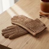 Taupe Knit Sequin Touchscreen Winter Gloves