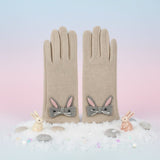 Beige Woolen Cute Rabbit Touchscreen Winter Gloves