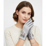 Gray Woolen Cute Rabbit Touchscreen Winter Gloves