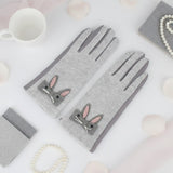 Gray Woolen Cute Rabbit Touchscreen Winter Gloves