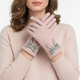 Pink Woolen Cute Rabbit Touchscreen Winter Gloves