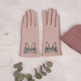 Pink Woolen Cute Rabbit Touchscreen Winter Gloves