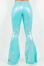 Load image into Gallery viewer, Metallic Bell Bottom Jean in Turquoise - Inseam 32
