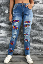 Cargar imagen en el visor de la galería, Distressed Sequin Pumpkin Jeans
