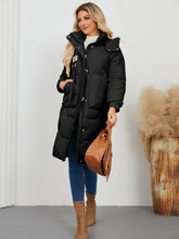 Cargar imagen en el visor de la galería, Long Sleeve Longline Hooded Winter Coat
