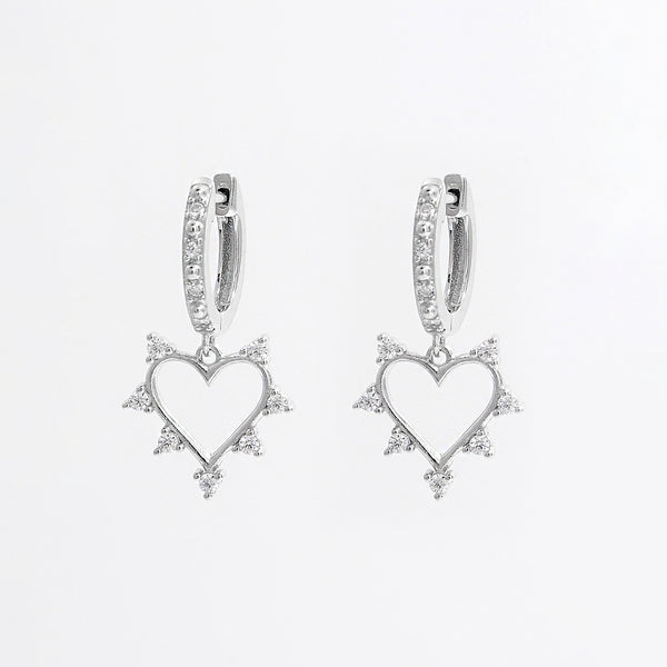 925 Sterling Silver Inlaid Zircon Heart Dangle Earrings