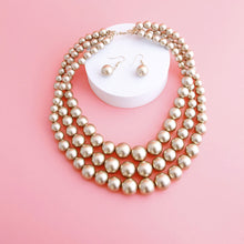 Cargar imagen en el visor de la galería, Gold Pearl Graduated Multi Strand Necklace Set
