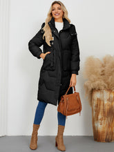 Cargar imagen en el visor de la galería, Long Sleeve Longline Hooded Winter Coat
