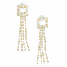 Load image into Gallery viewer, Gold Square Rhinestone Fringe Earrings
