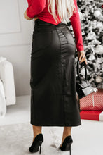 Load image into Gallery viewer, Slit PU Leather Midi Skirt
