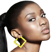 Load image into Gallery viewer, Neon Yellow Diamond Bamboo Hoops

