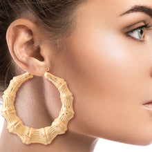 Load image into Gallery viewer, Gold 3 inch Bamboo Hoops
