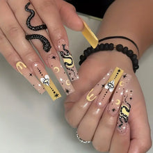 Load image into Gallery viewer, Press On Nails Long Length Fake Nails Flame Star &amp; Snake False Glue On Coffin Ballet French Nails Static Nails For Women Girls
