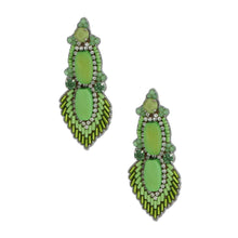 Load image into Gallery viewer, Green Bead and Stone Embroidered Earrings
