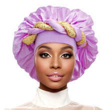 Load image into Gallery viewer, Bonnet Purple Gold Satin Wide Edge Twist Women
